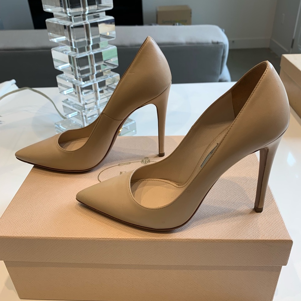 Prada Nude Beige Saffiano Leather Pump 100mm 36